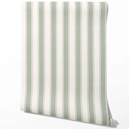 Geometric Striped Traditional Wallpaper (Sage Green)