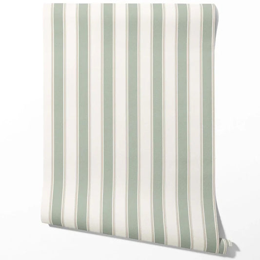 Geometric Striped Traditional Wallpaper (Sage Green)