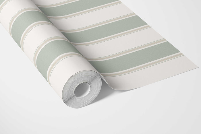 Geometric Striped Bathroom Wallpaper (Sage Green)