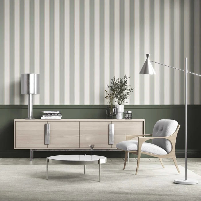 Geometric Striped Shower Toilet Wallpaper (Sage Green)