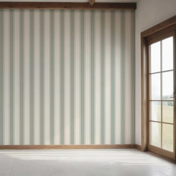 Geometric Striped Bedroom Wallpaper (Sage Green)