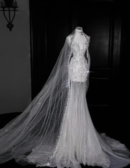 V Neck Beading Wedding Dress Ivory Sexy Wedding Gowns