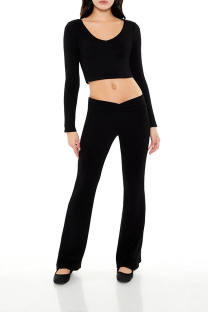 V-Neck Long-Sleeve Crop Top