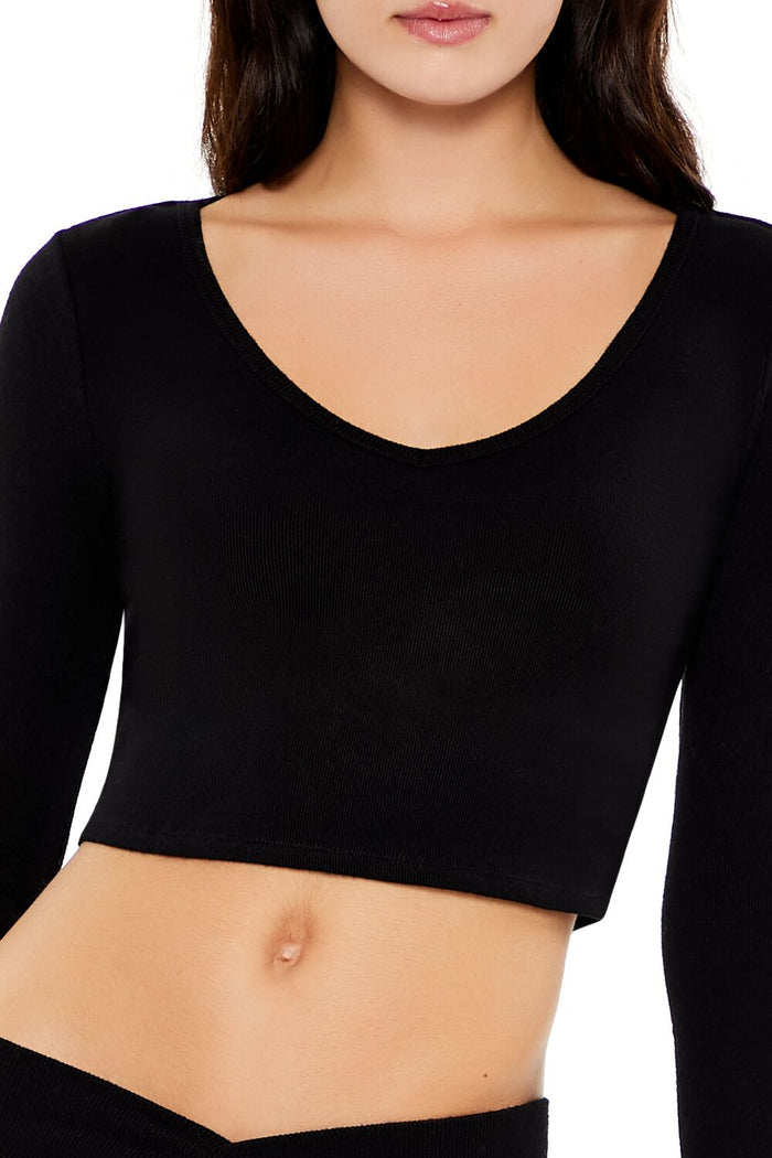 V-Neck Long-Sleeve Crop Top