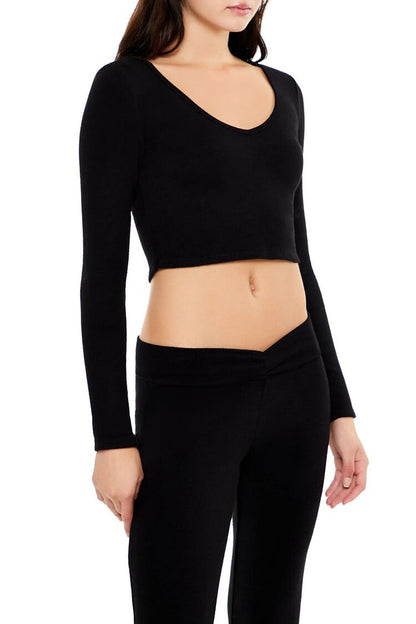 V-Neck Long-Sleeve Crop Top