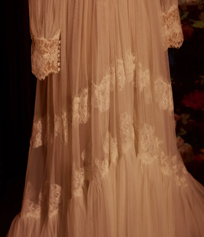 Ve Neck Ivory Lace Wedding Dress With Long Sleeves Elegant Wedding Gowns