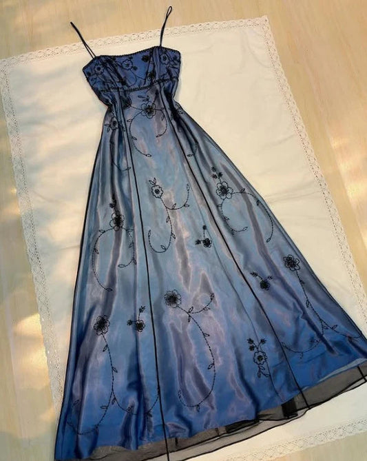 Vintage 90's Gradient Color Prom Dresses Backless Embroidery Lace Evening Formal Dress,AST2282