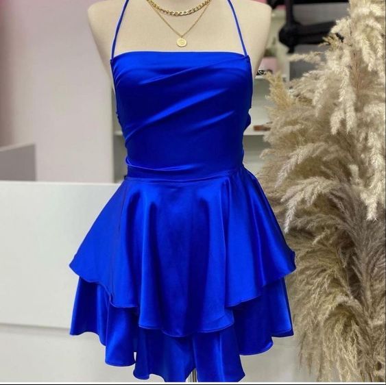 Vintage A line Royal Blue Birthday Outfits Satin Homecoming Dress