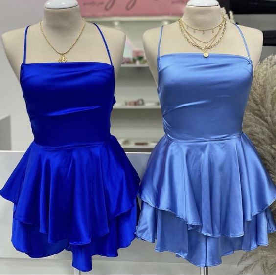 Vintage A line Royal Blue Birthday Outfits Satin Homecoming Dress