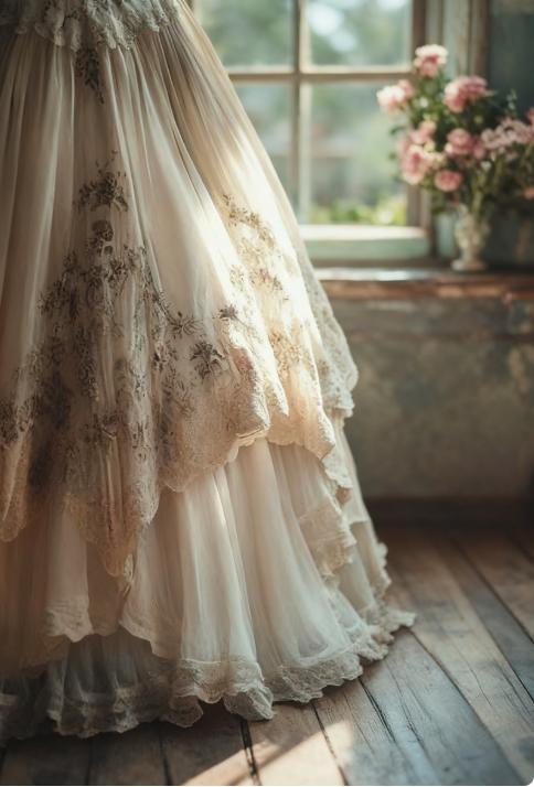 Vintage A-line Sweetheart Neck Tulle Lace Long Prom Dress Applique Sweet Flower Wedding Dress