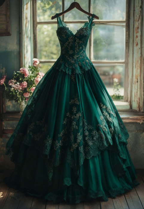 Vintage A-line Sweetheart Neck Tulle Lace Long Prom Dress Applique Sweet Flower Wedding Dress