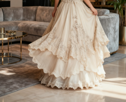 Vintage A-line Sweetheart Neck Tulle Lace Long Prom Dress Applique Sweet Flower Wedding Dress