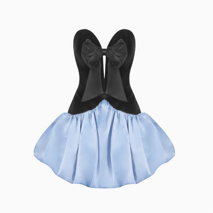Vintage Black Velvet Bow Light Blue Puffy Birthday Dress Homecoming Dress