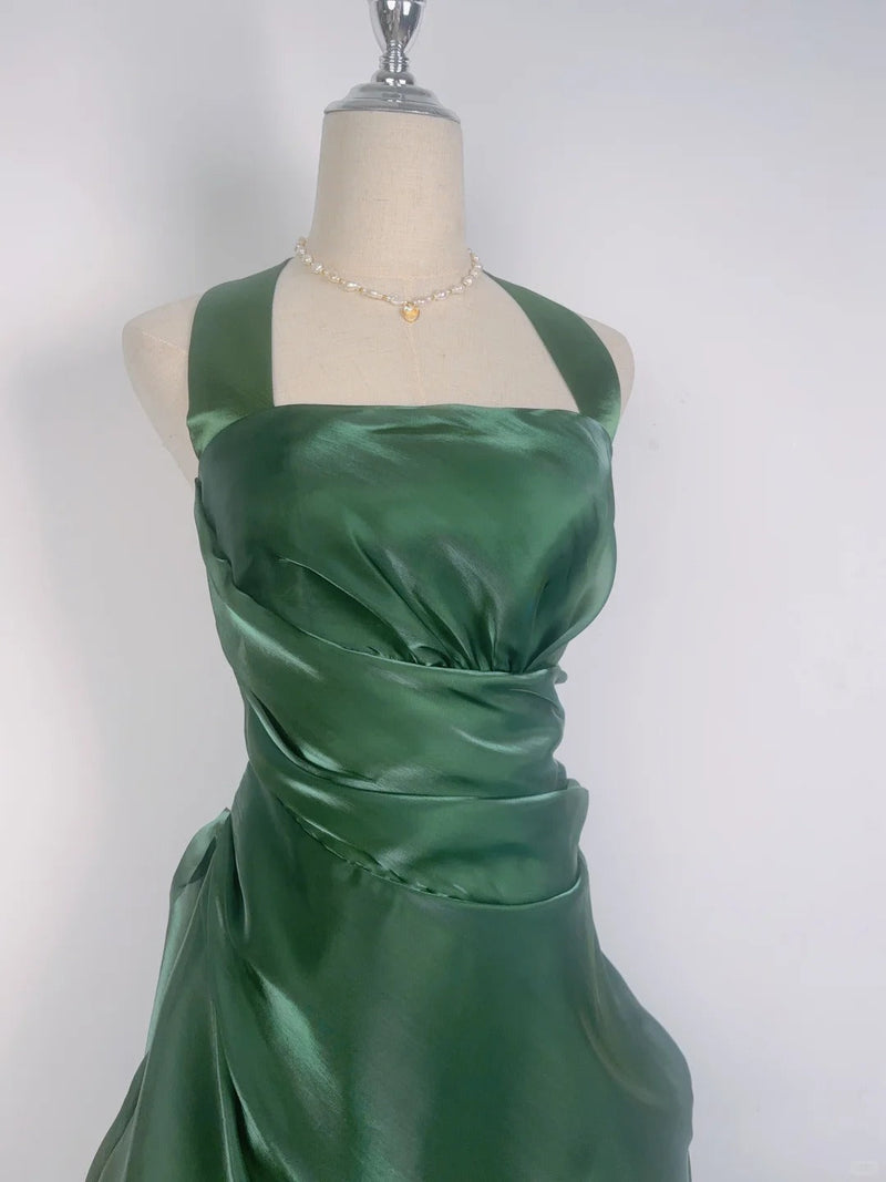 Vintage Dark Green Halter Neck Floral Mini Homecoming Dress