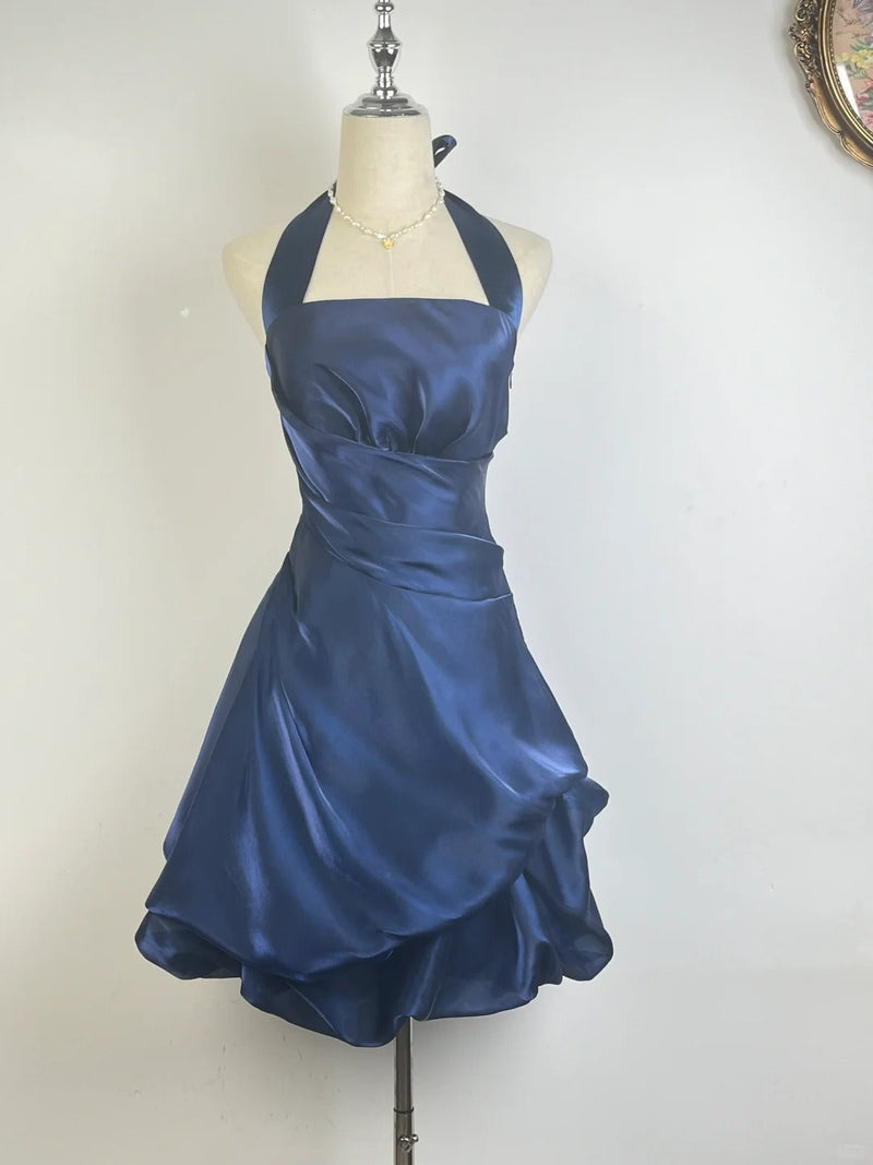 Vintage Dark Green Halter Neck Floral Mini Homecoming Dress