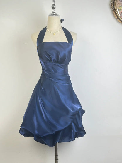 Vintage Dark Green Halter Neck Floral Mini Homecoming Dress