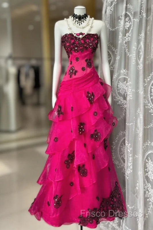 Vintage Fashion Mermaid Strapless Hot Pink Floor Length Formal Dress Formal Prom Dress