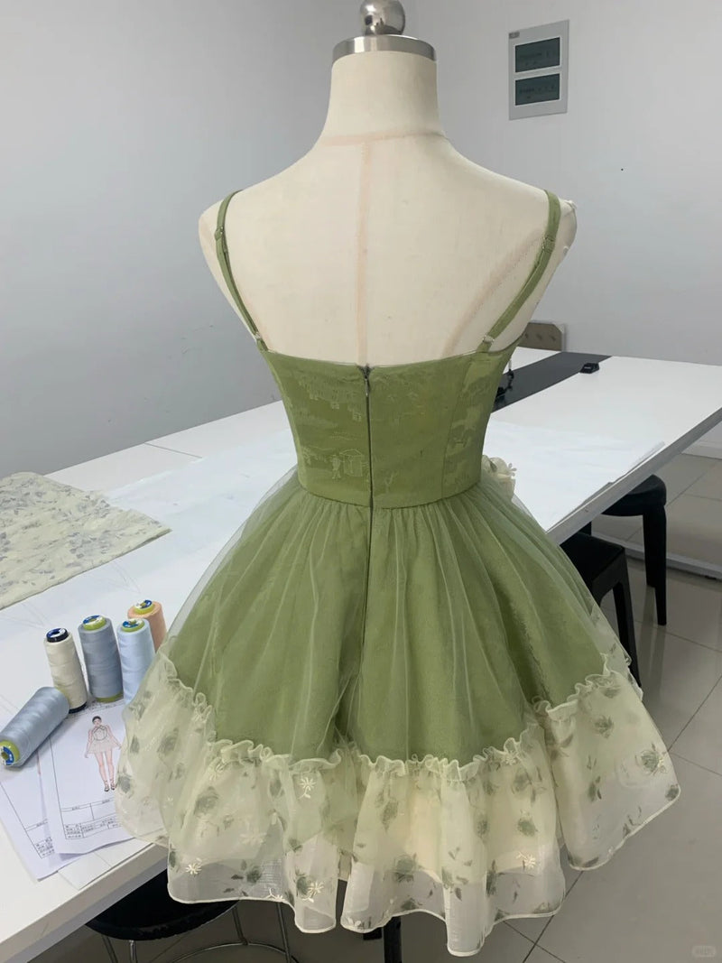 Vintage Green Strapless Ombre Tulle Mini Homecoming Dress
