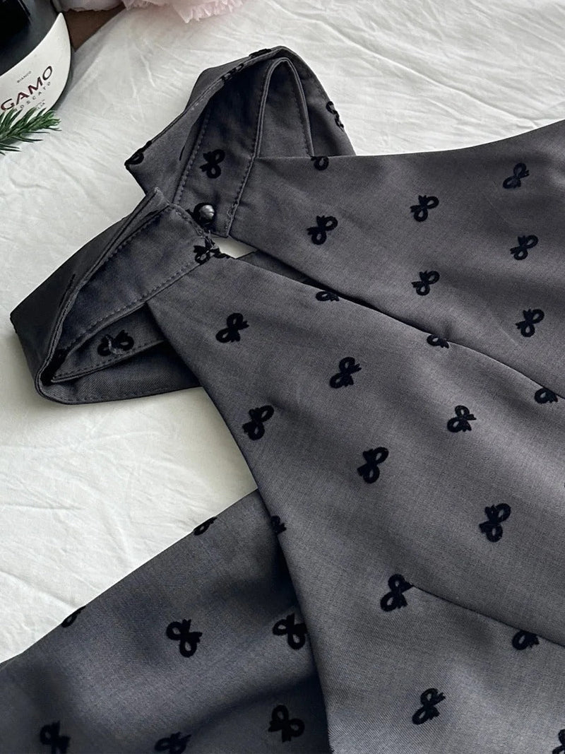 Vintage Grey Printed Lapel A-line Short 17th Birthday Homecoming Dress