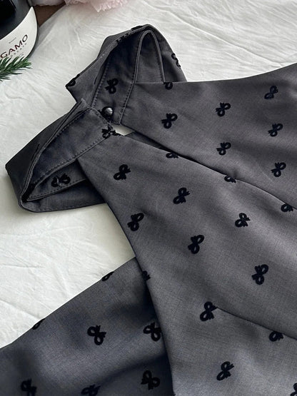 Vintage Grey Printed Lapel A-line Short 17th Birthday Homecoming Dress