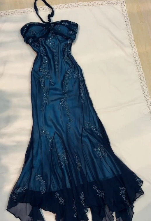 Vintage Halter Mermaid Long Prom Dresses Chiffon Beaded Dark Green Long Formal Dresses