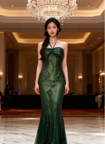 Vintage Halter Mermaid Long Prom Dresses Chiffon Beaded Dark Green Long Formal Dresses