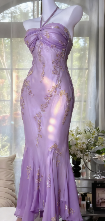 Vintage Halter Mermaid Long Prom Dresses Chiffon Beaded Dark Green Long Formal Dresses