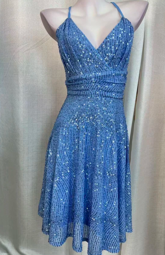 Vintage Halter Neck Sheath Birthday Dresses, Sequin Blue Hoco Dresses