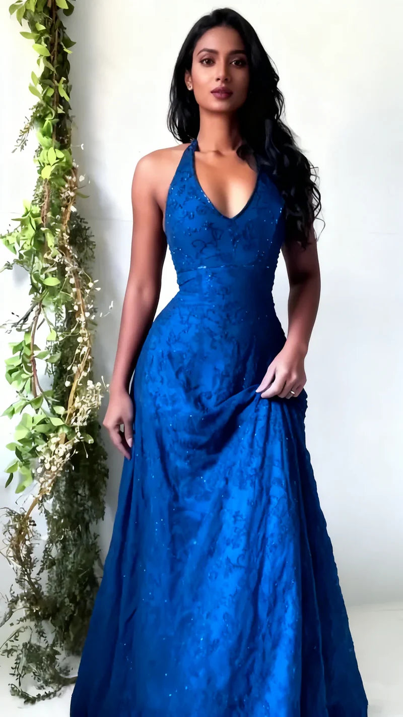 Vintage Mermaid Purple Lace Halter Prom Dresses Long Evening Party Dress Prom Gowns,AST2283