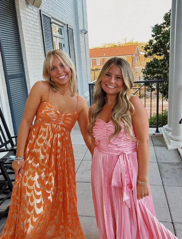 Vintage Orange A-Line Spaghetti Straps Chic Long Party Dress,AST2309