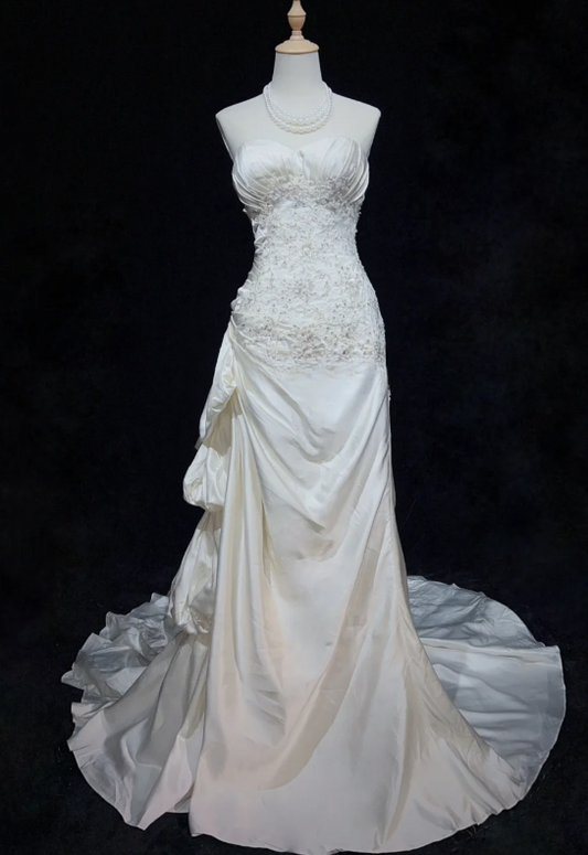 Vintage Sheath Long Wedding Dresses Sweetheart Satin White Bridal Gowns Sleeveless Bridal Dresses