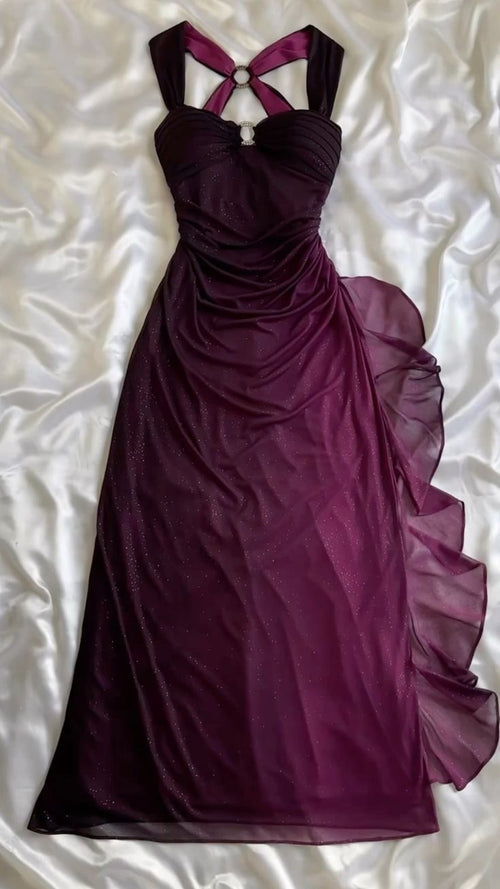 Vintage Shiny Chiffon Purple Evening Prom Dresses Glam Party Birthday Dress,AST2316