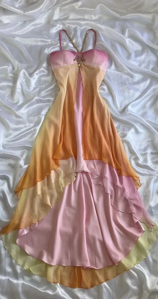 Vintage Spaghetti Straps Chiffon Colorful Party Dress Gothic Short Prom Dress Homecoming Dresses