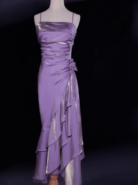 Vintage Spaghetti Straps Chiffon Satin Ruffled Prom Dresses Fairytale Party Dresses
