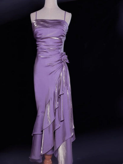 Vintage Spaghetti Straps Chiffon Satin Ruffled Prom Dresses Fairytale Party Dresses