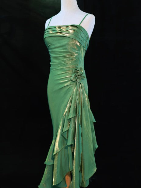 Vintage Spaghetti Straps Chiffon Satin Ruffled Prom Dresses Fairytale Party Dresses