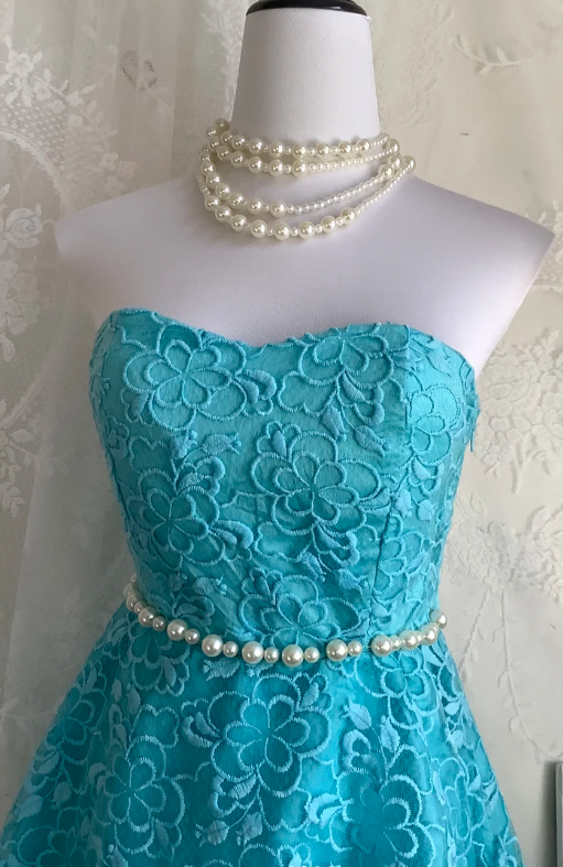 Vintage Strapless A-Line Short Prom Dresses Lace Blue Homecoming Dresses Birthday Dresses