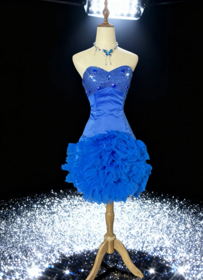 Vintage Sweetheart Homecoming Dresses Blue Bodycon Short Prom Dresses Satin Tulle Classic Blue Birthday Dresses