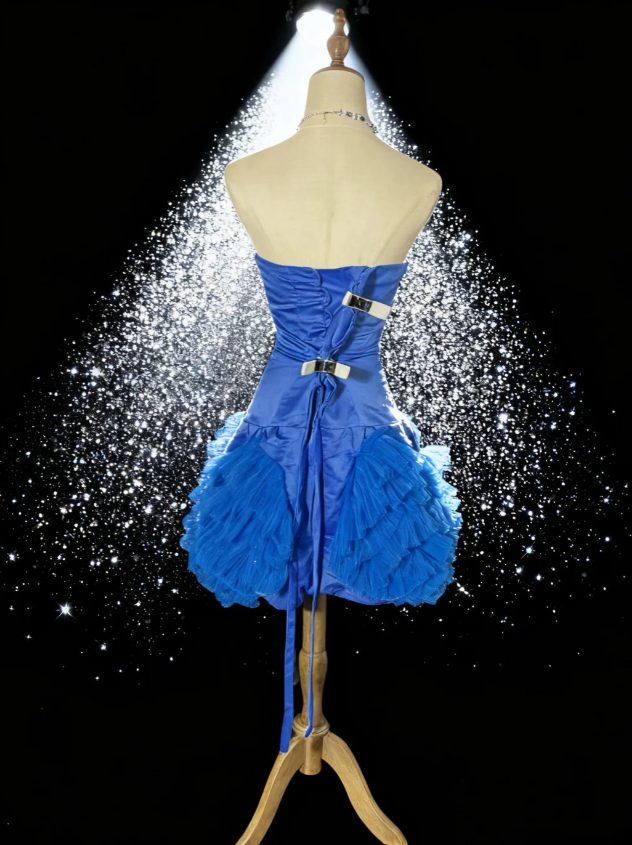 Vintage Sweetheart Homecoming Dresses Blue Bodycon Short Prom Dresses Satin Tulle Classic Blue Birthday Dresses