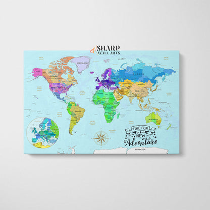 Watercolor World Map Canvas Art - Large World Map Canvas