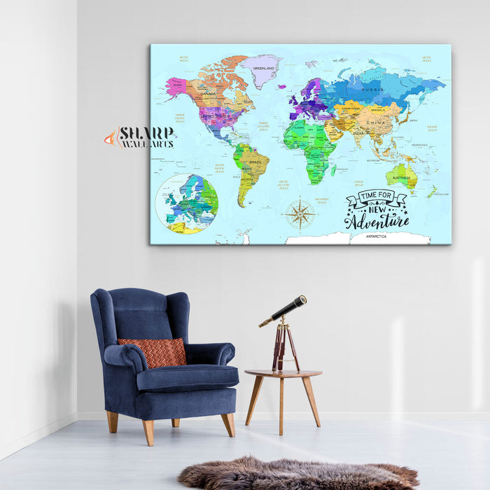 Watercolor World Map Canvas Art - Large World Map Canvas