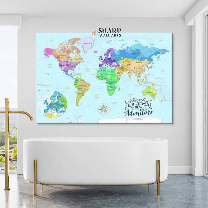 Watercolor World Map Canvas Art - Large World Map Canvas