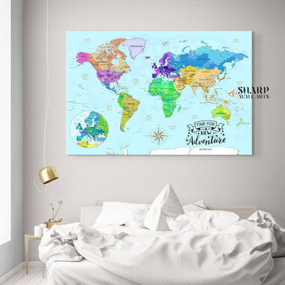 Watercolor World Map Canvas Art - Large World Map Canvas