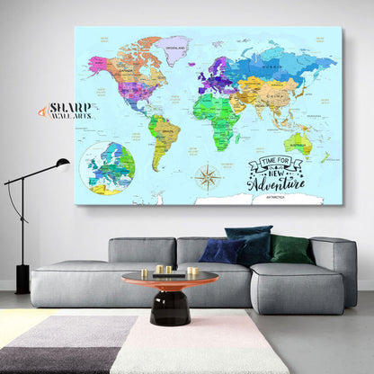 Watercolor World Map Canvas Art - Large World Map Canvas