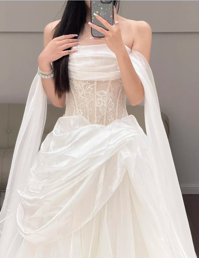 White Off The Shoulder Wedding Dress Classy Lace Wedding Gowns