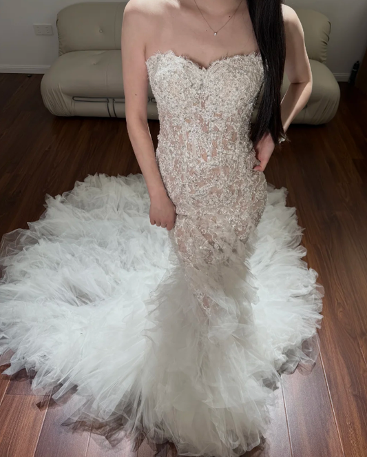 White Wedding Dress With Lace Deco Mermaid Wedding Gowns