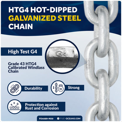Windlass Anchor Chain 1/4" x 50' HT G4 - Galvanized Steel - FO4489-M50 - Five Oceans