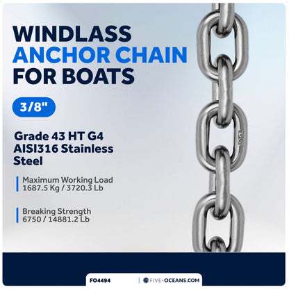 Windlass Anchor Chain 3/8" HT G4 - Stainless Steel - (Per Foot) - FO4494 - Five Oceans