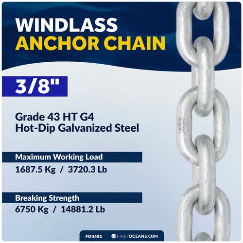 Windlass Anchor Chain 3/8" HT G4 - Galvanized Steel - (Per Foot) - FO4491 - Five Oceans