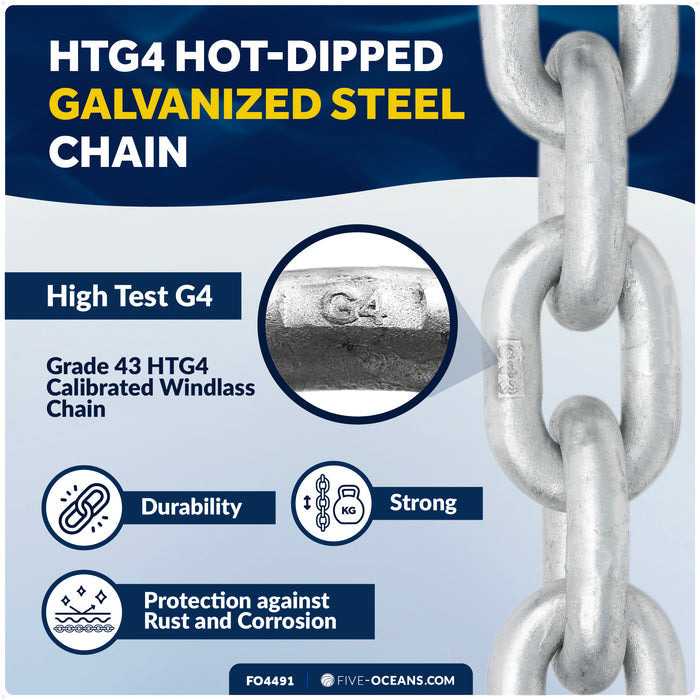 Windlass Anchor Chain 3/8" HT G4 - Galvanized Steel - (Per Foot) - FO4491 - Five Oceans
